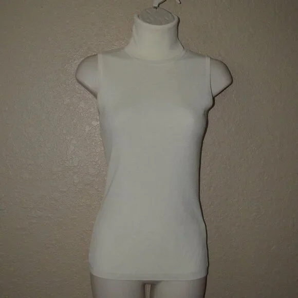 NWOT $225 Sz S Allude Ivory Soft Wool Ribbed Sleeveless Turtleneck Top - Picture 1 of 6